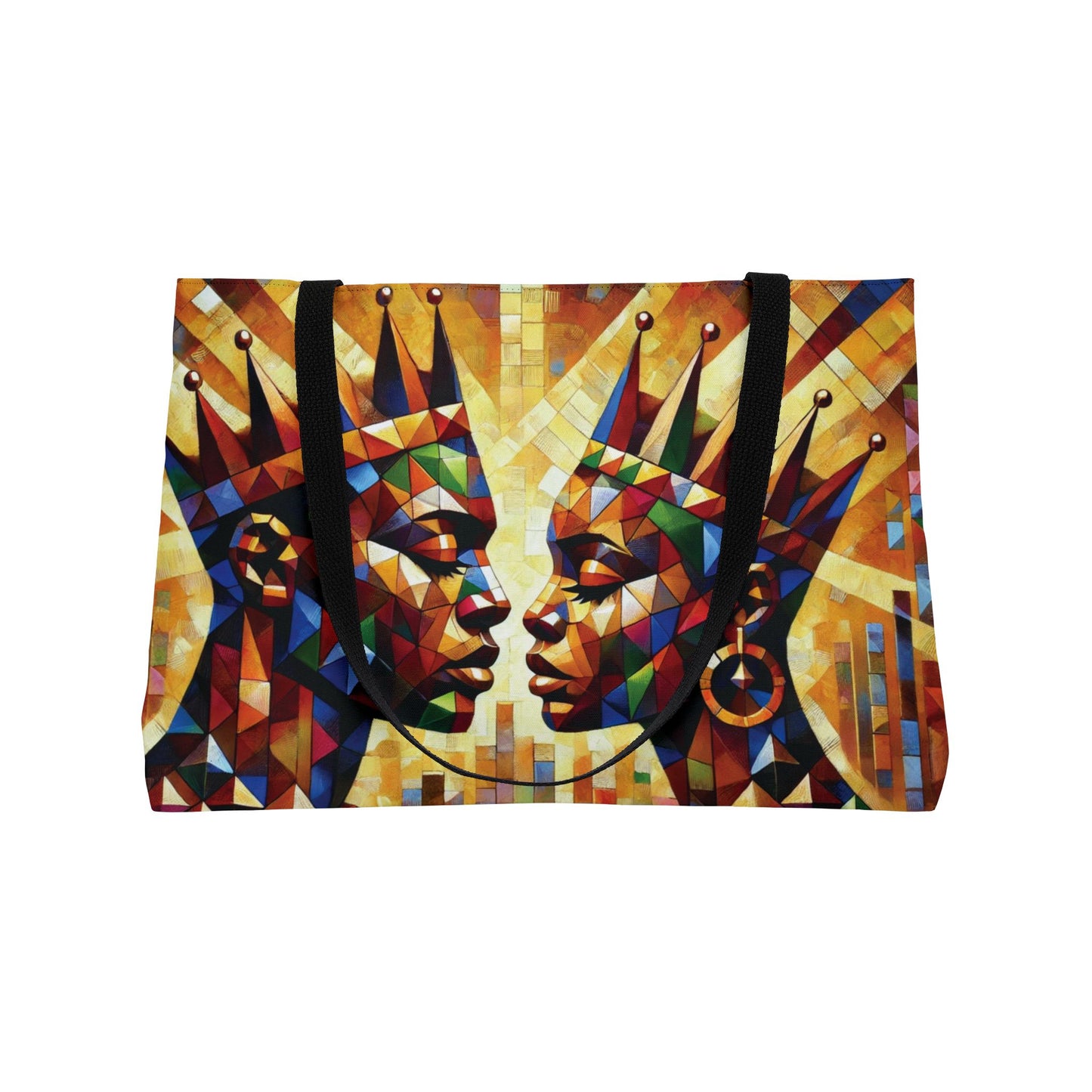 Regal Crowned Couple Weekender Tote Bag | Abstract Geometric Afrocentric Art