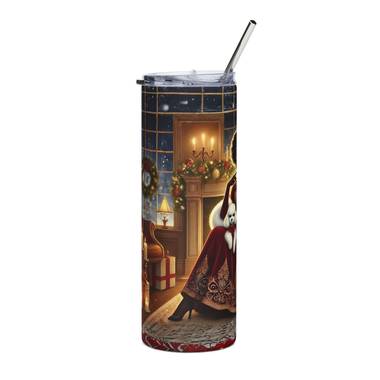 Festive Stainless Steel Tumbler - 20oz Elegant Lady & Holiday Cozy Vibes