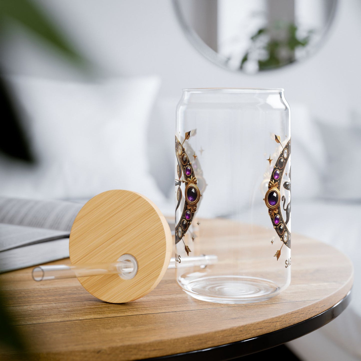 Astrology Sipper Glass, Zodiac Mug, Sagittarius Drinkware, Personalized Gift, Horoscope Cup