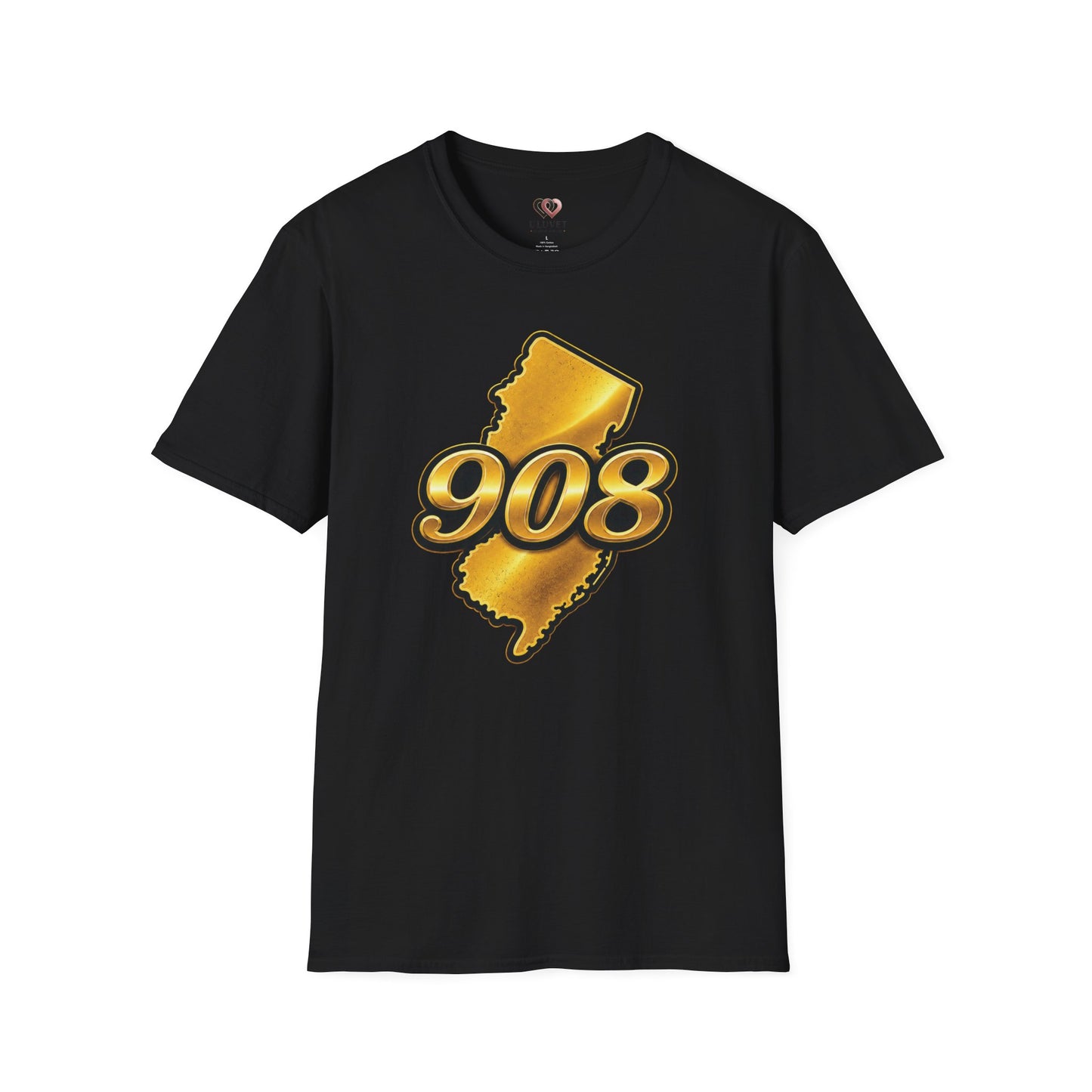 908 New Jersey T-Shirt — Gold State Outline Graphic Tee