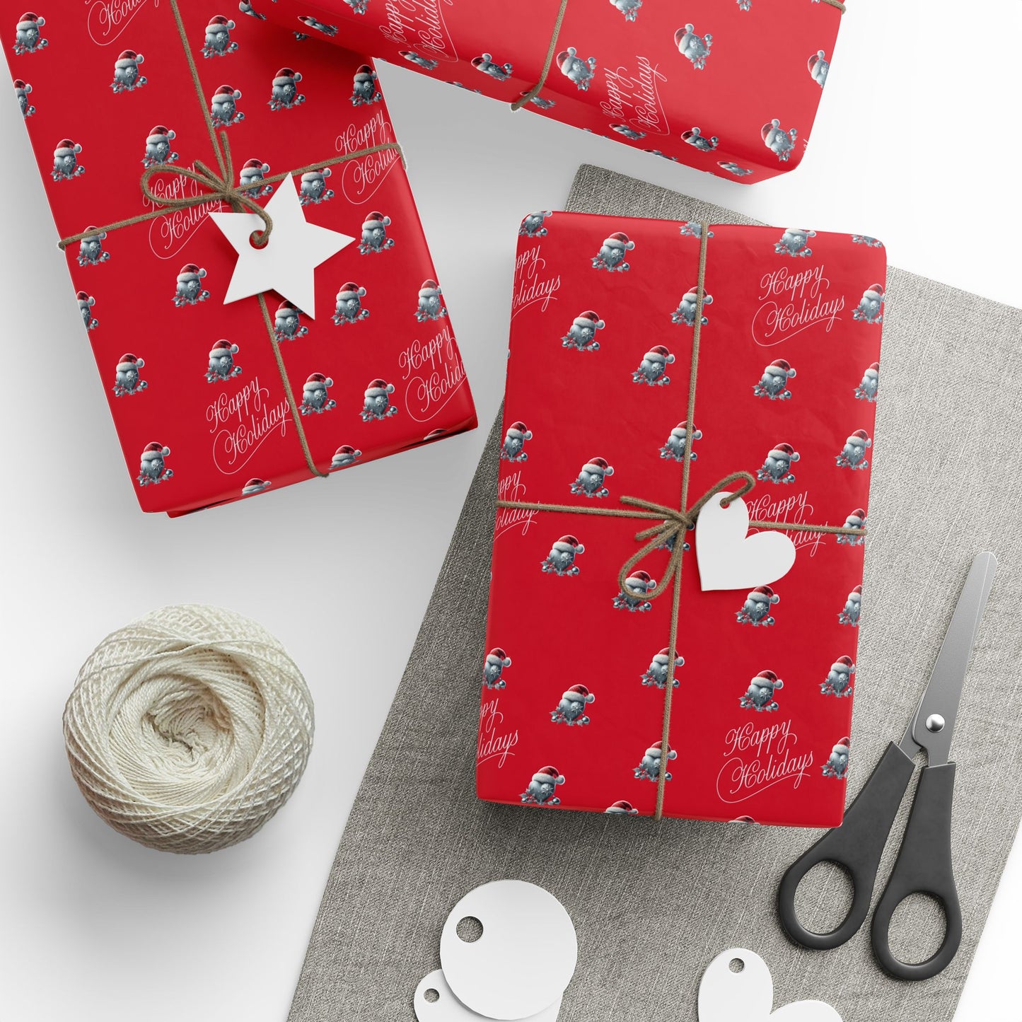 Festive Wrapping Paper Roll - Red with Holiday Patterns