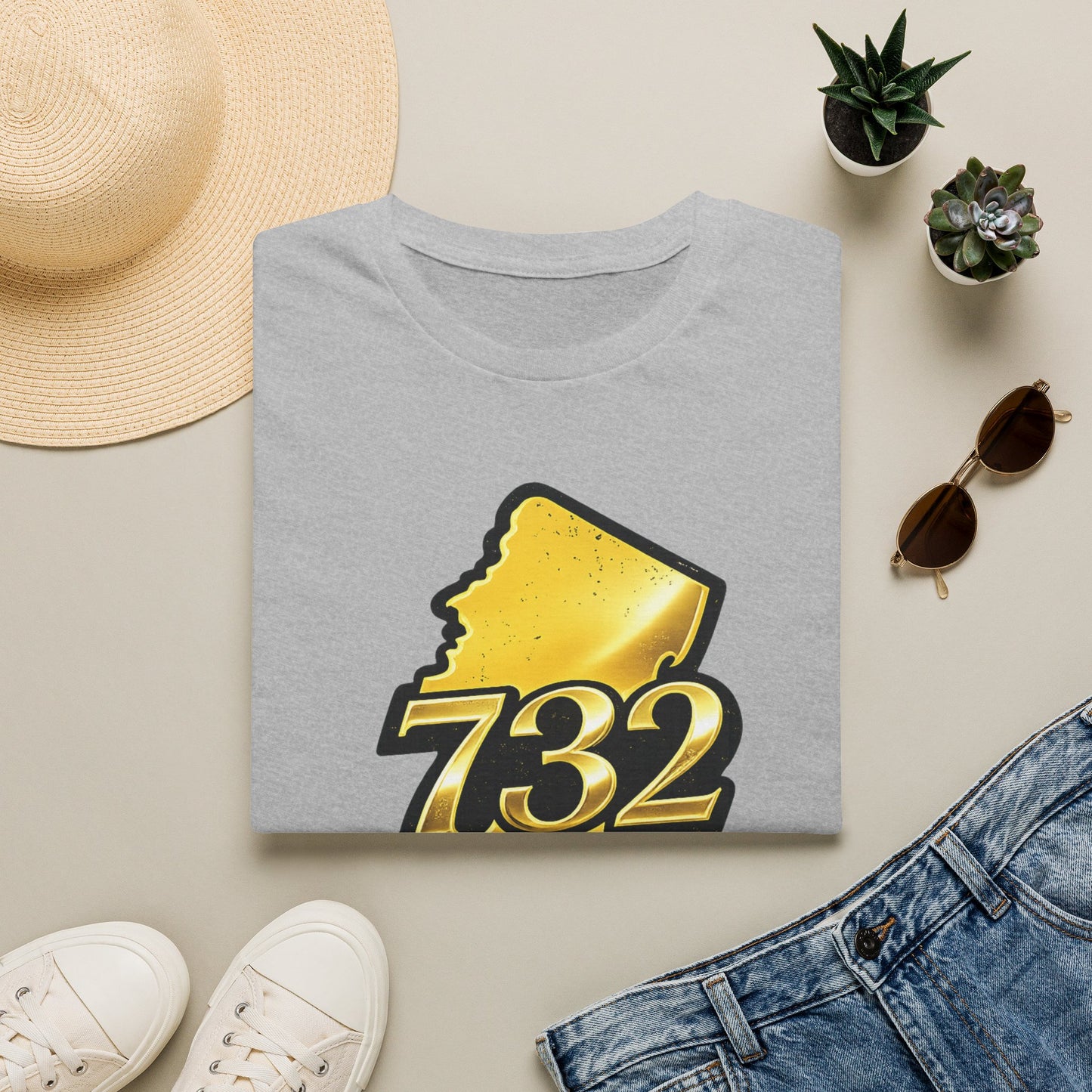 732 New Jersey Map T-Shirt — Gold State Pride Tee