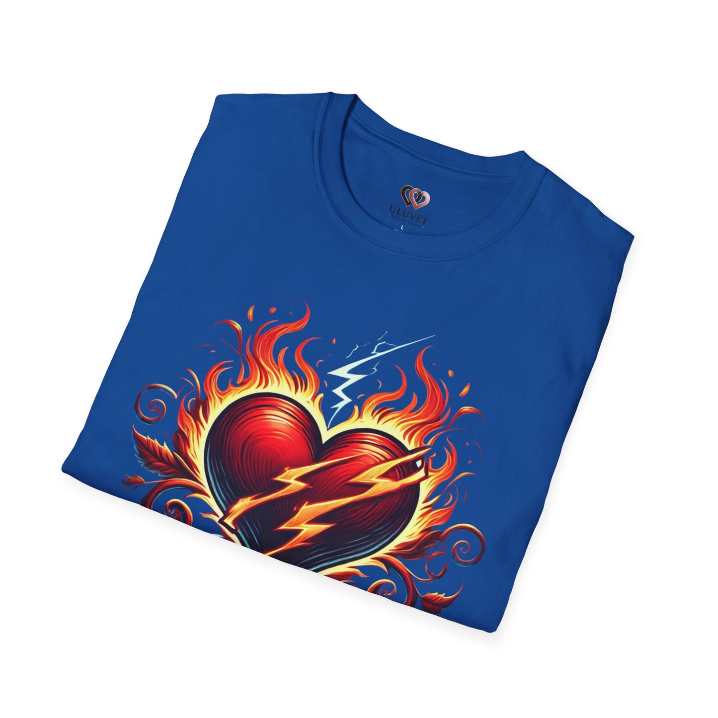 Flaming Heart Unisex Softstyle T-Shirt – Vintage Rock Tee, Gift for Him, Graphic Shirt, Festival Outfit, Casual Wear