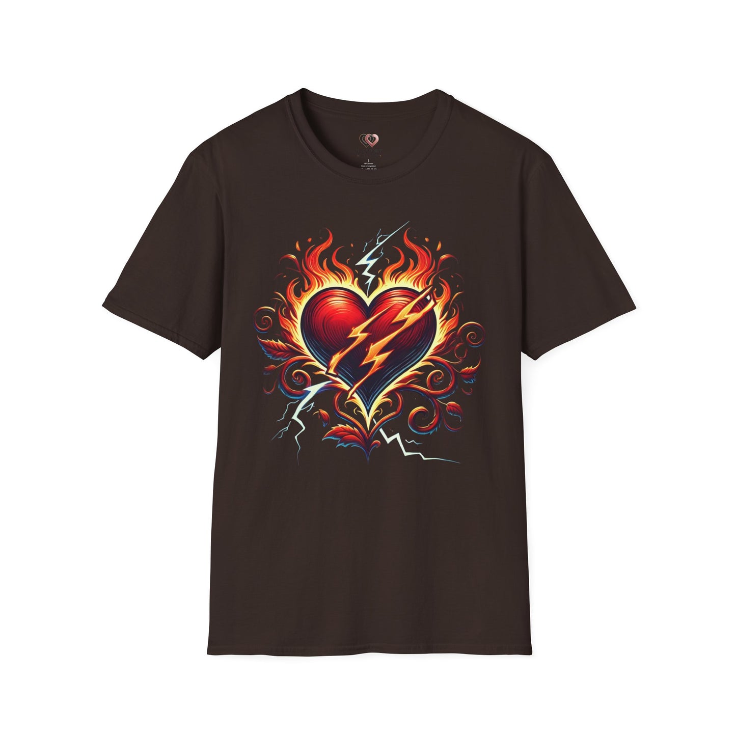 Flaming Heart Unisex Softstyle T-Shirt – Vintage Rock Tee, Gift for Him, Graphic Shirt, Festival Outfit, Casual Wear