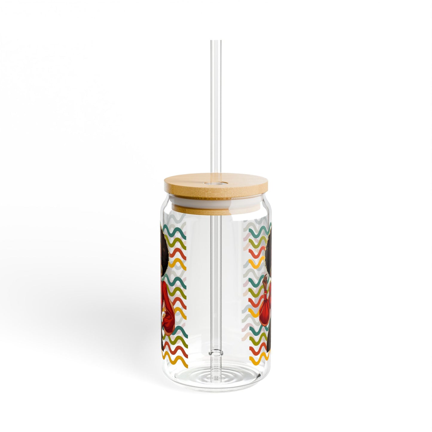 Afro Girl Retro Sipper Glass – 16oz Bamboo Lid & Straw