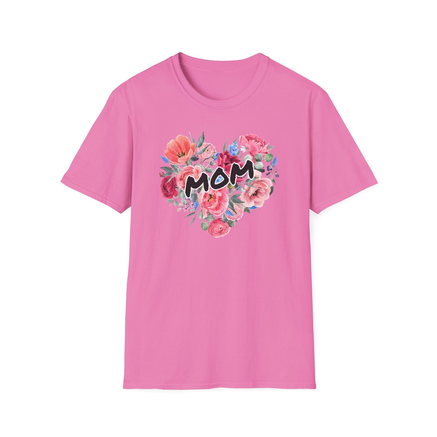 Mom Floral Heart T-Shirt, Perfect Gift for Mother's Day, Family Reunion, Spring Outing, Casual Wear, Floral Design
