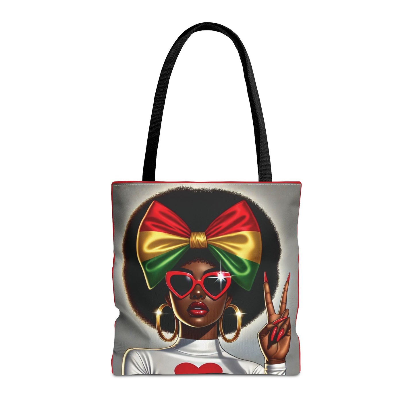 Afro Girl with Rasta Bow Tote Bag | Black Woman Illustration, Peace Sign