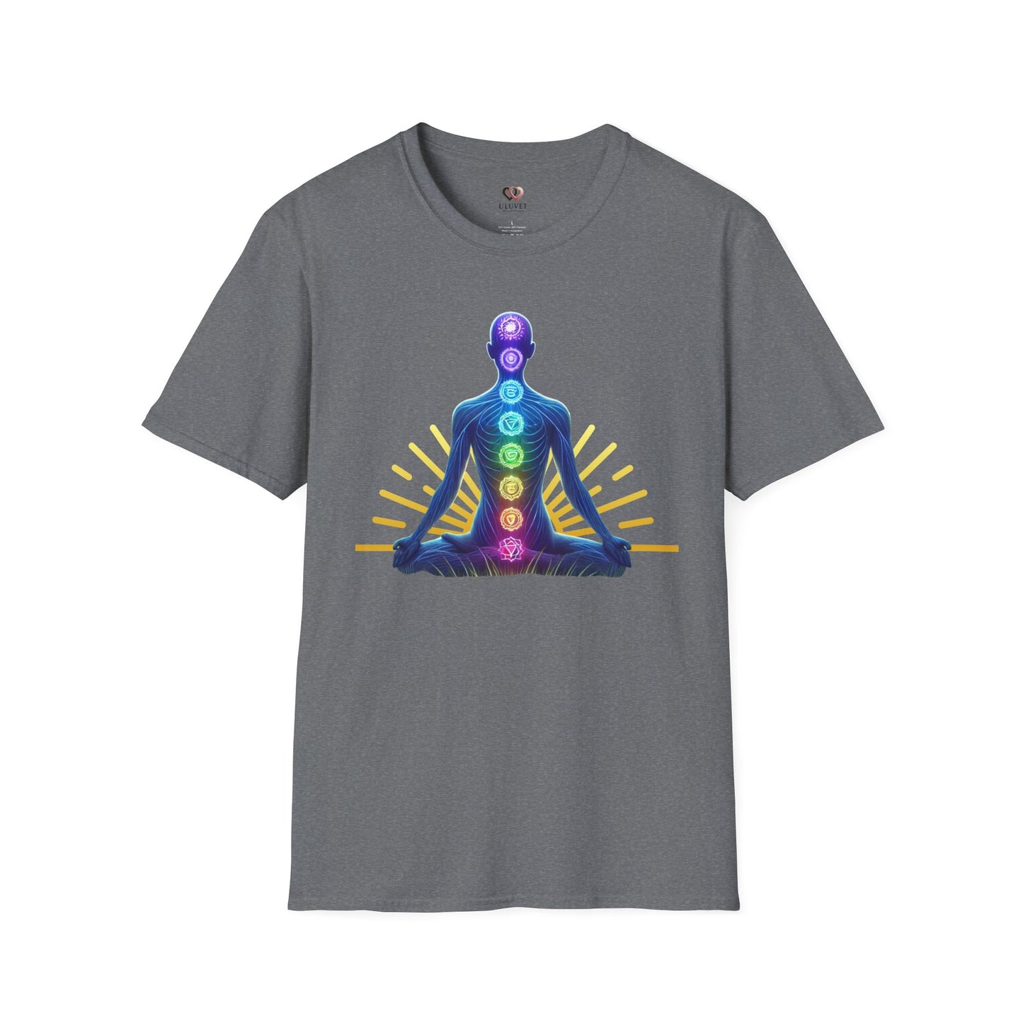 Chakra Meditation T-Shirt, Unisex Softstyle Tee, Spiritual Gift, Yoga Apparel, Mindfulness Shirt, Chakra Energy Design