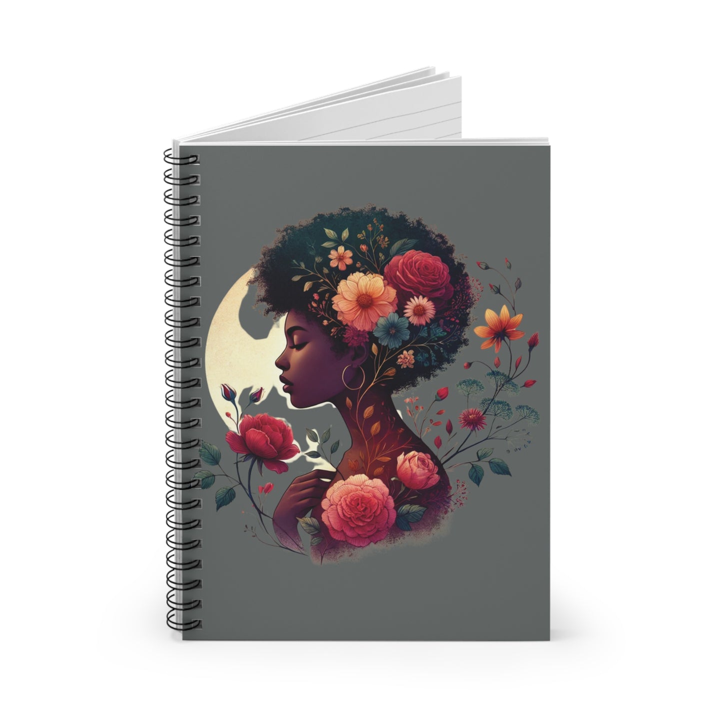 Black Is Beautiful floral profile Spiral Notebook | Ruled Journal