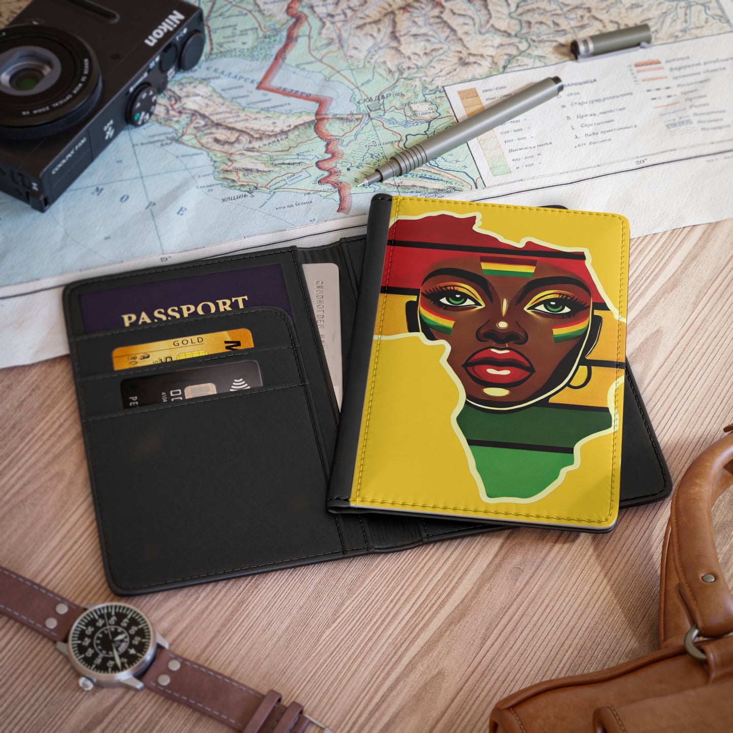 African Map Woman Passport Cover | Pan-African Colors Travel Accessory