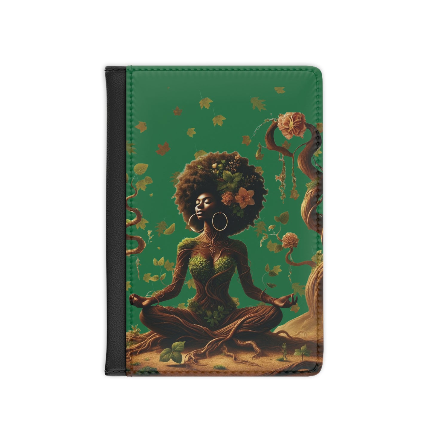 Afro Goddess Tree Pose Passport Cover | Meditative Nature Illustration