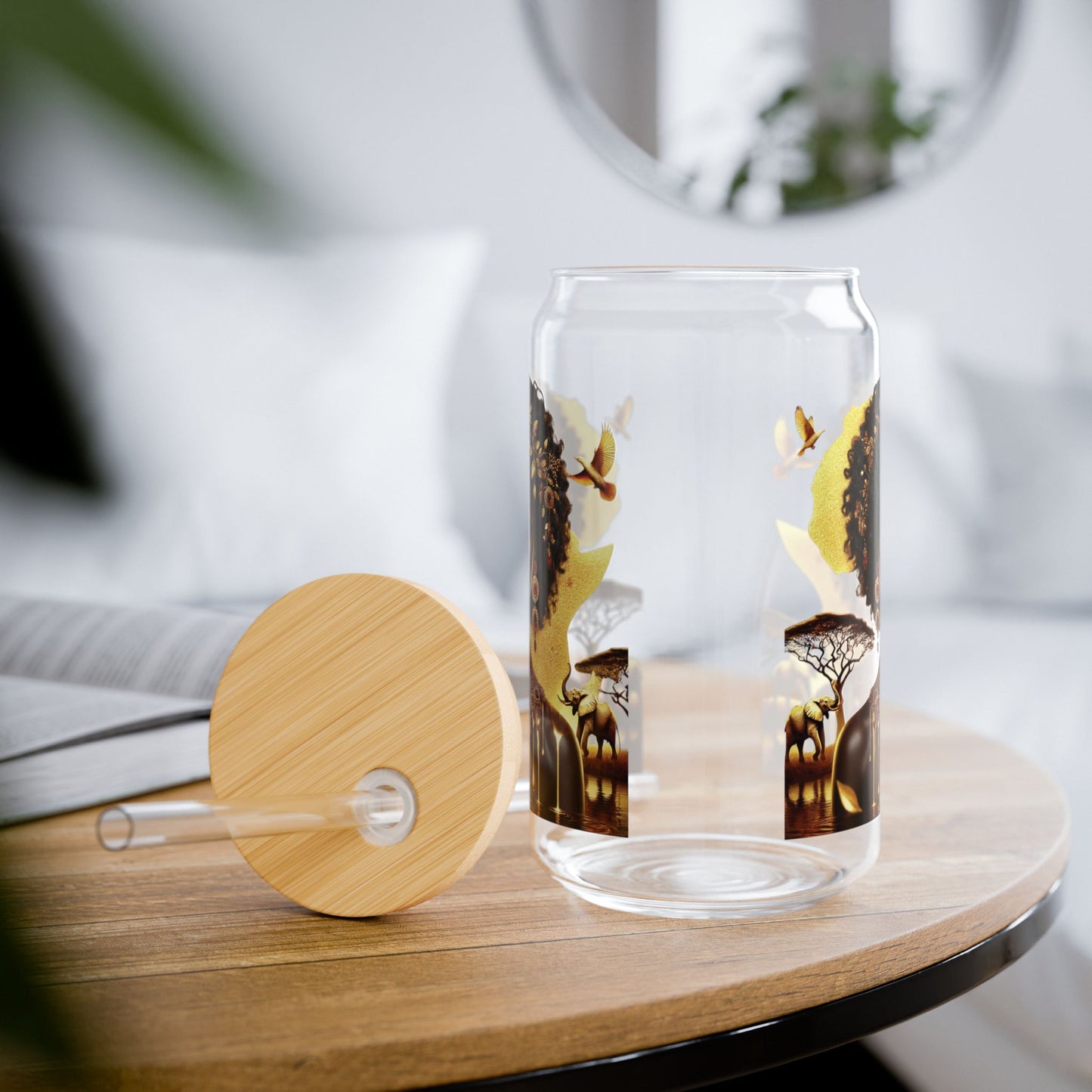 Sunflower Goddess Sipper Glass - 16oz Bamboo Lid & Straw