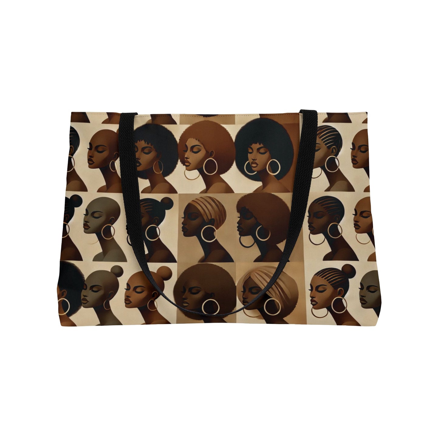 Afrocentric Profile Pattern Weekender Tote Bag. Brown Skin Silhouette Art