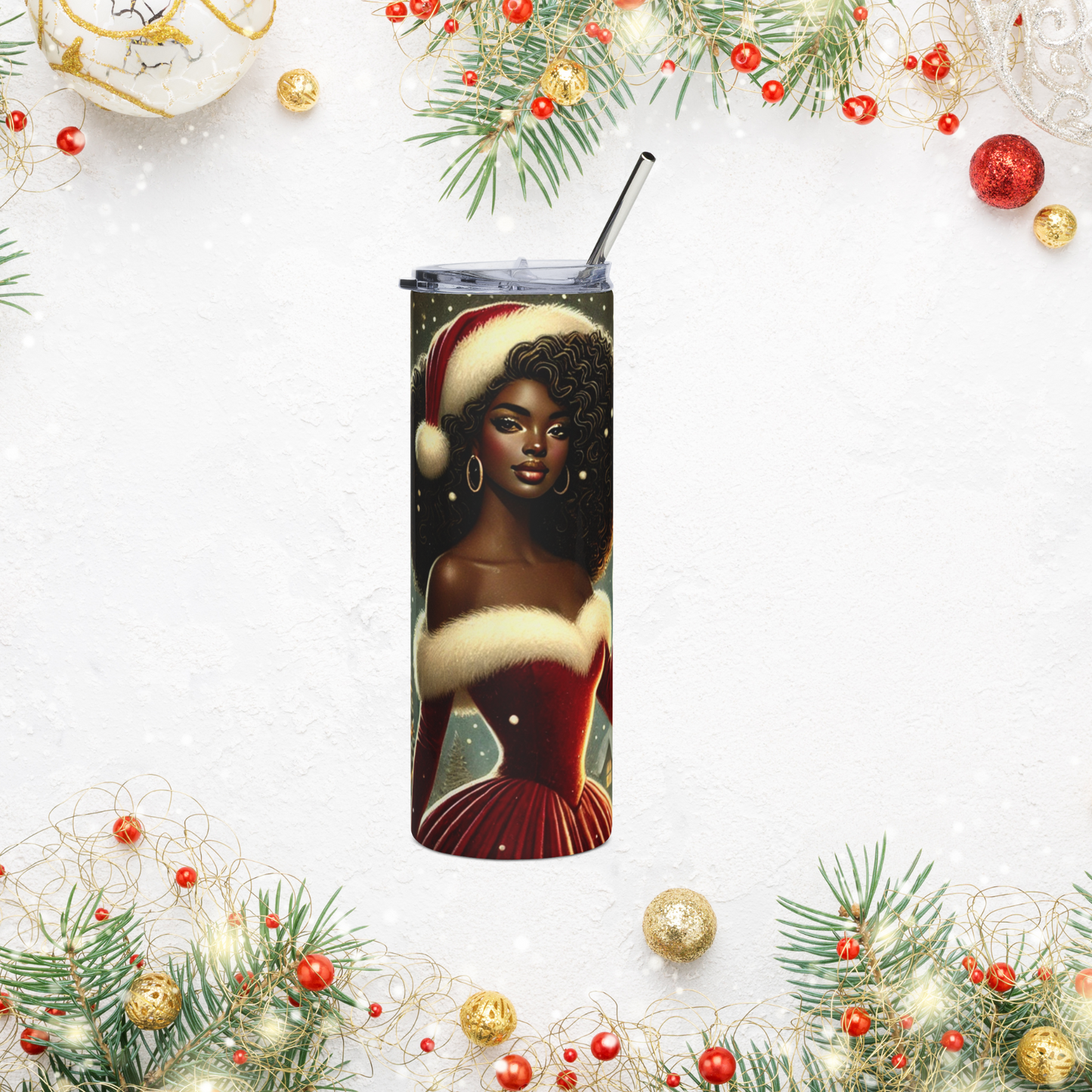 Holiday Themed Stainless Steel Tumbler - 20oz Christmas Drinkware with Elegant Design