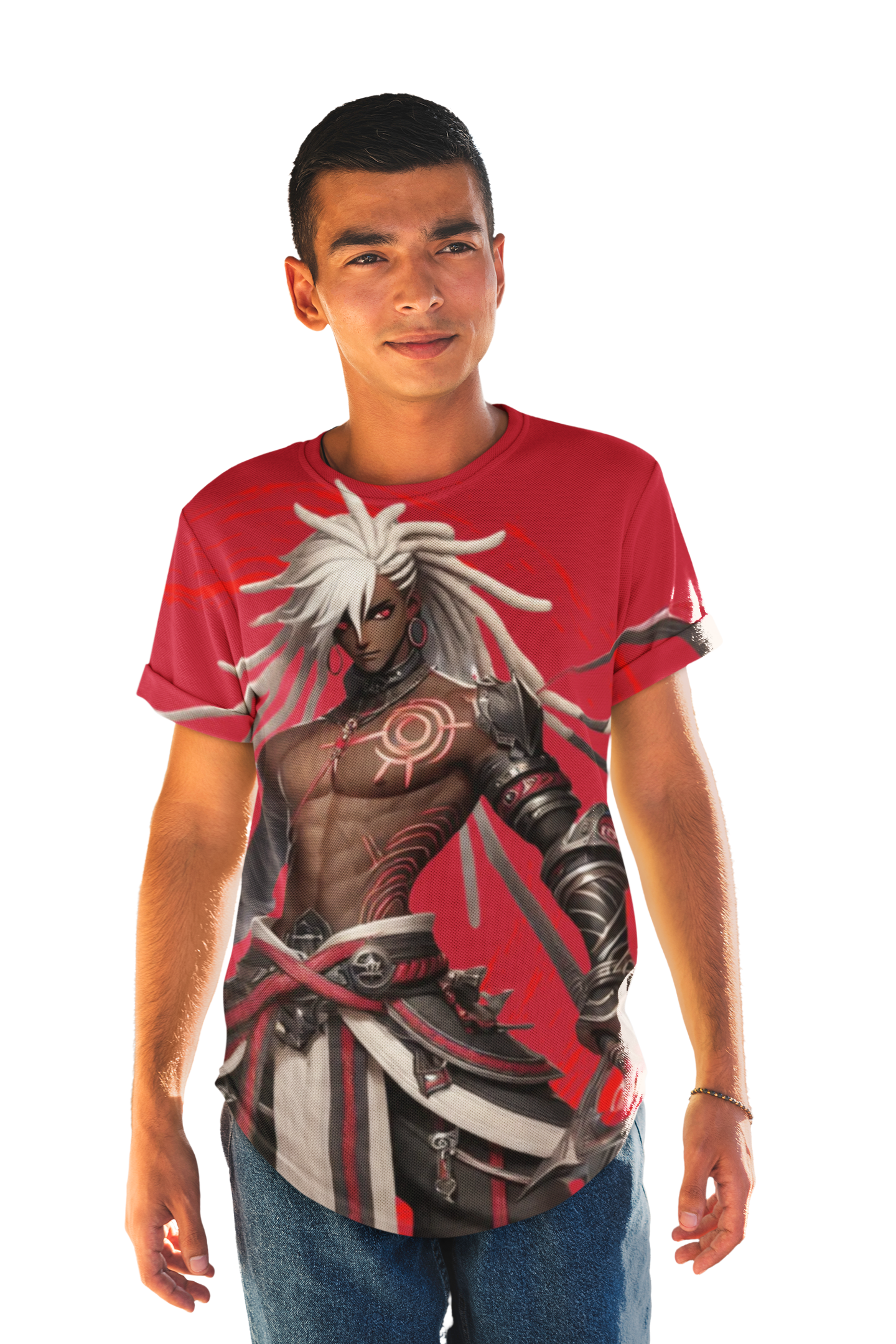 Warrior God All-Over Print Tee — Dark Fantasy Anime Character