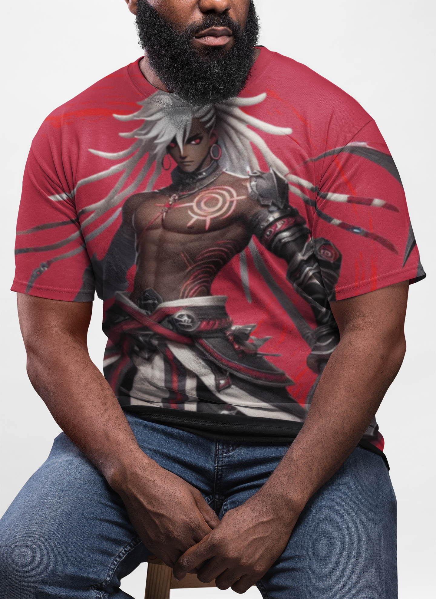 Warrior God All-Over Print Tee — Dark Fantasy Anime Character