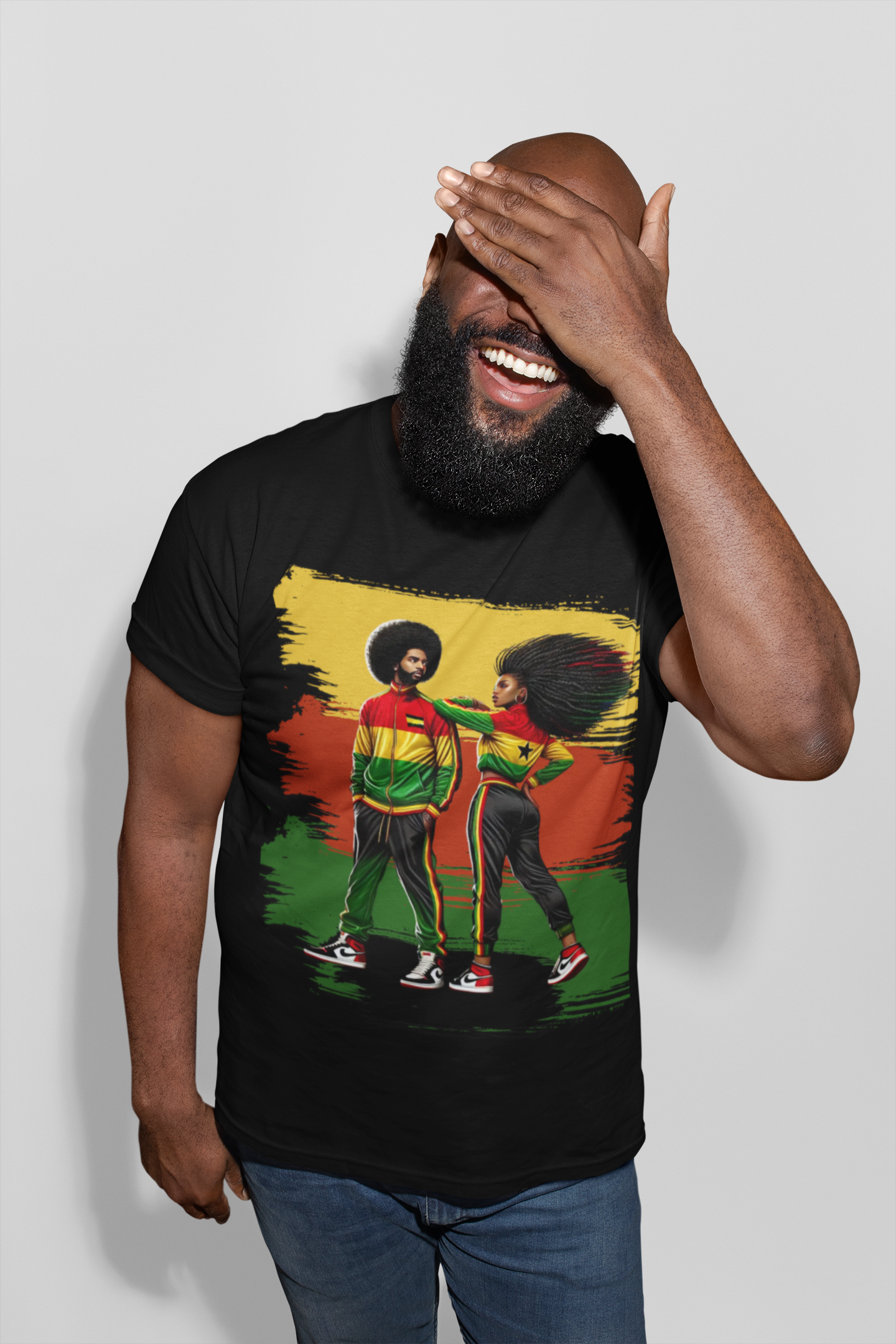Afro Retro Couple T-Shirt — Rasta Colors Urban Pride Tee