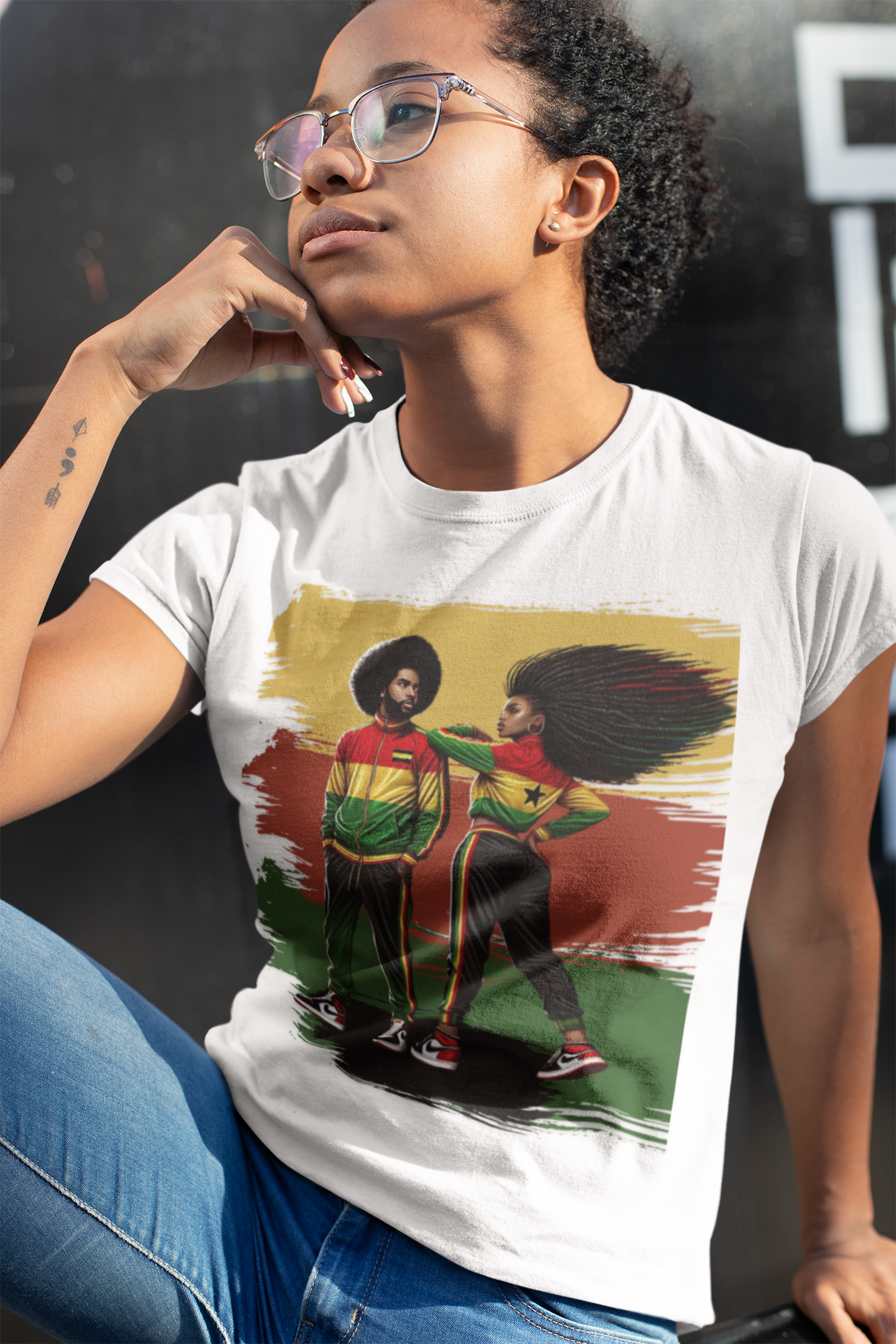 Afro Retro Couple T-Shirt — Rasta Colors Urban Pride Tee