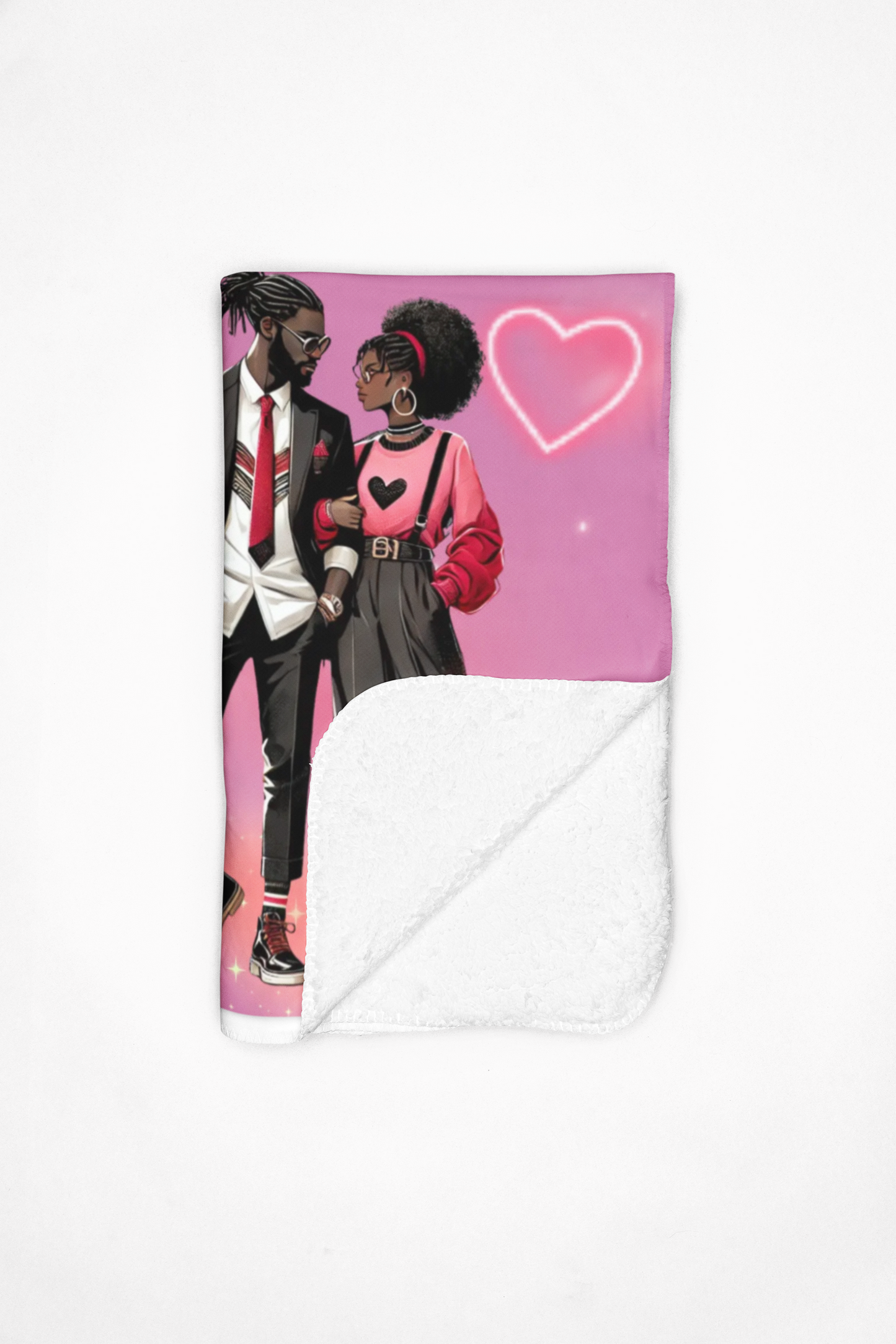 Couple Heart Sherpa Blanket – Afrocentric Romantic Fleece Throw