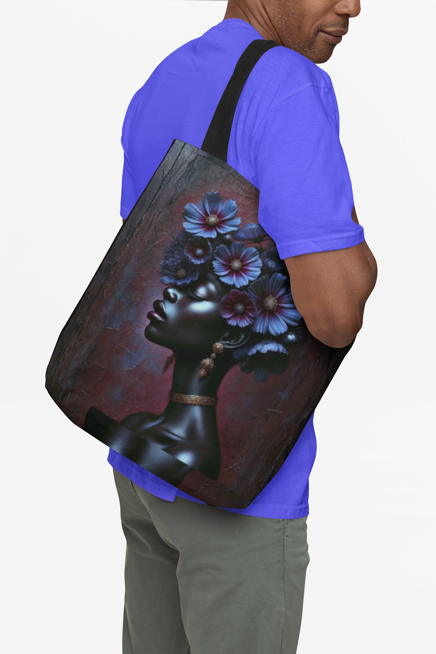 Black Woman Floral Afro Tote Bag | Floral Portrait AOP