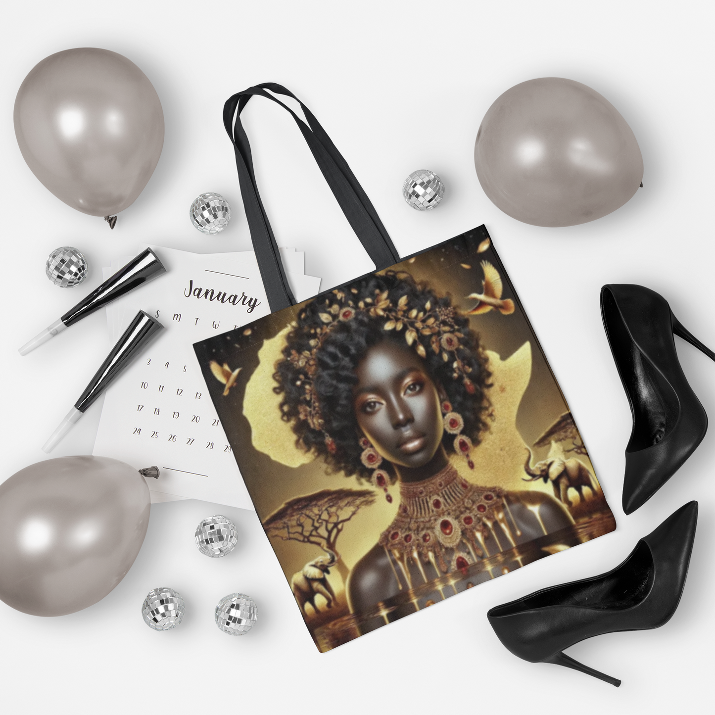 African Goddess Art Tote Bag  Gold Afrocentric