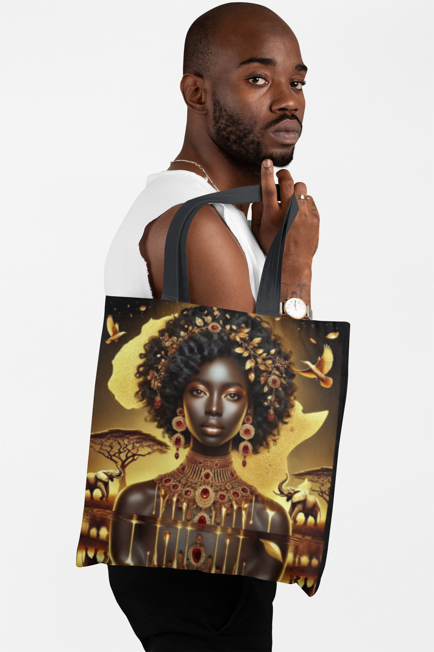 African Goddess Art Tote Bag  Gold Afrocentric