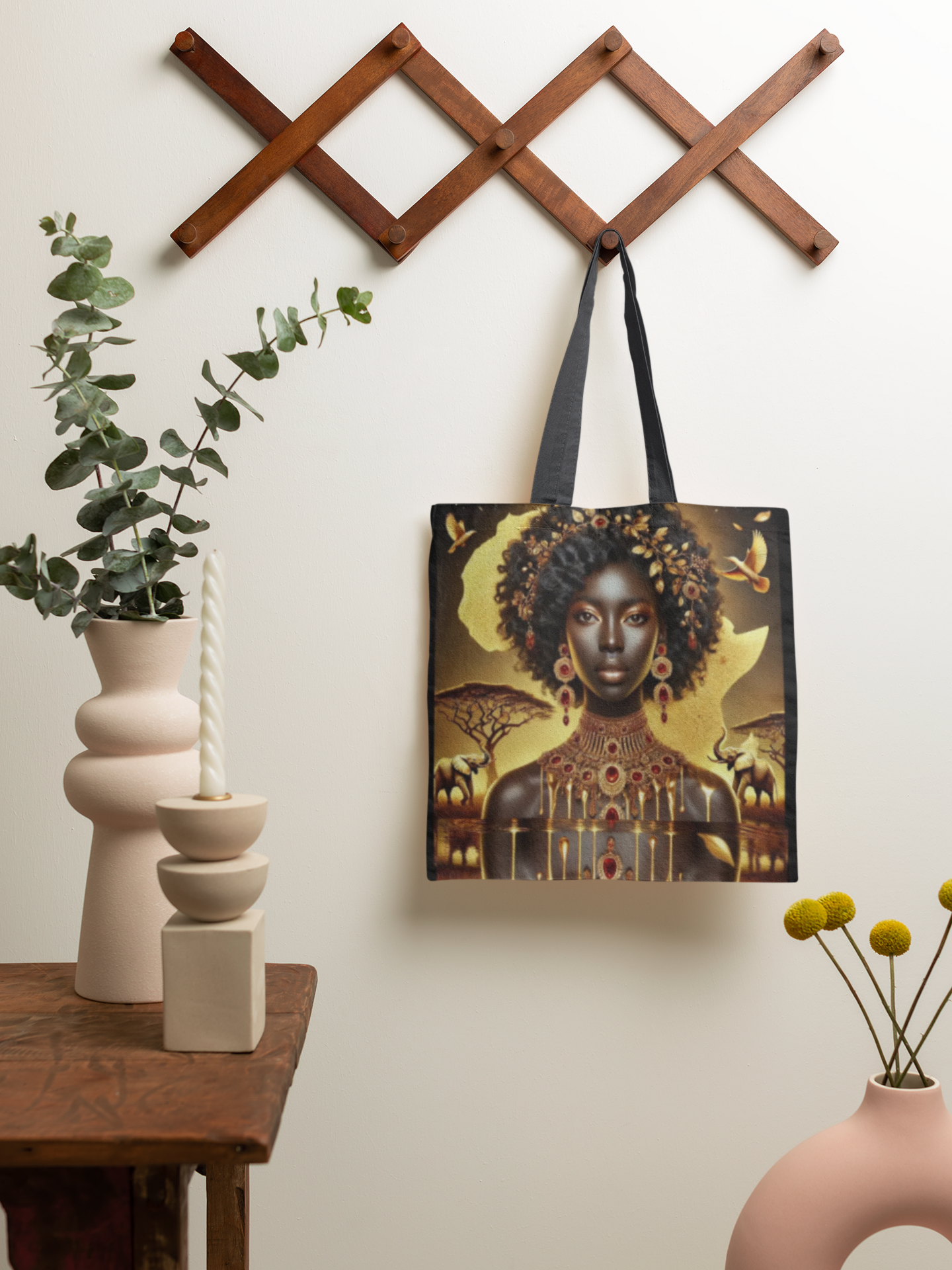 African Goddess Art Tote Bag  Gold Afrocentric