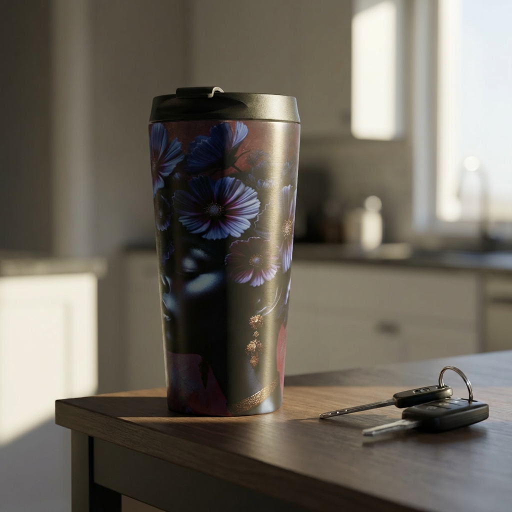 Travel Queen on the Go stainless steel travel mug | dark floral design