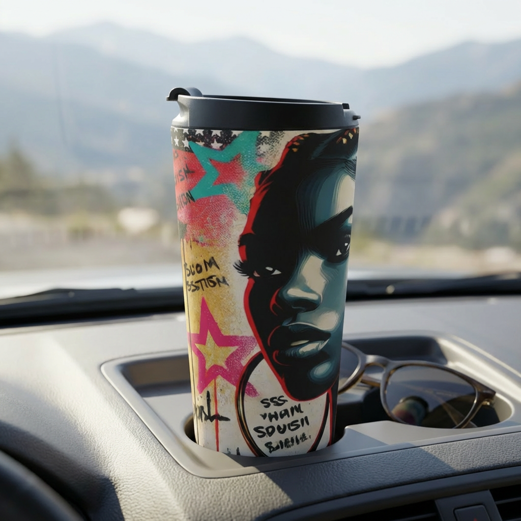 Afro Street Art Portrait Travel Mug | Urban Graffiti Stars Stainless Steel Tumbler