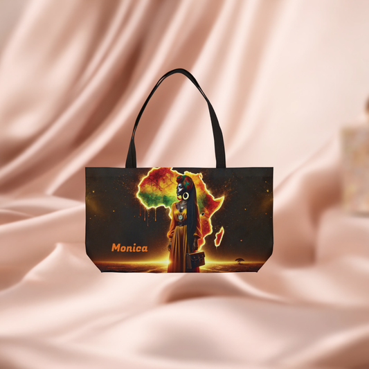 African Goddess Artwork Weekender Tote Bag | Afrocentric Silhouette, Vibrant Continent Design