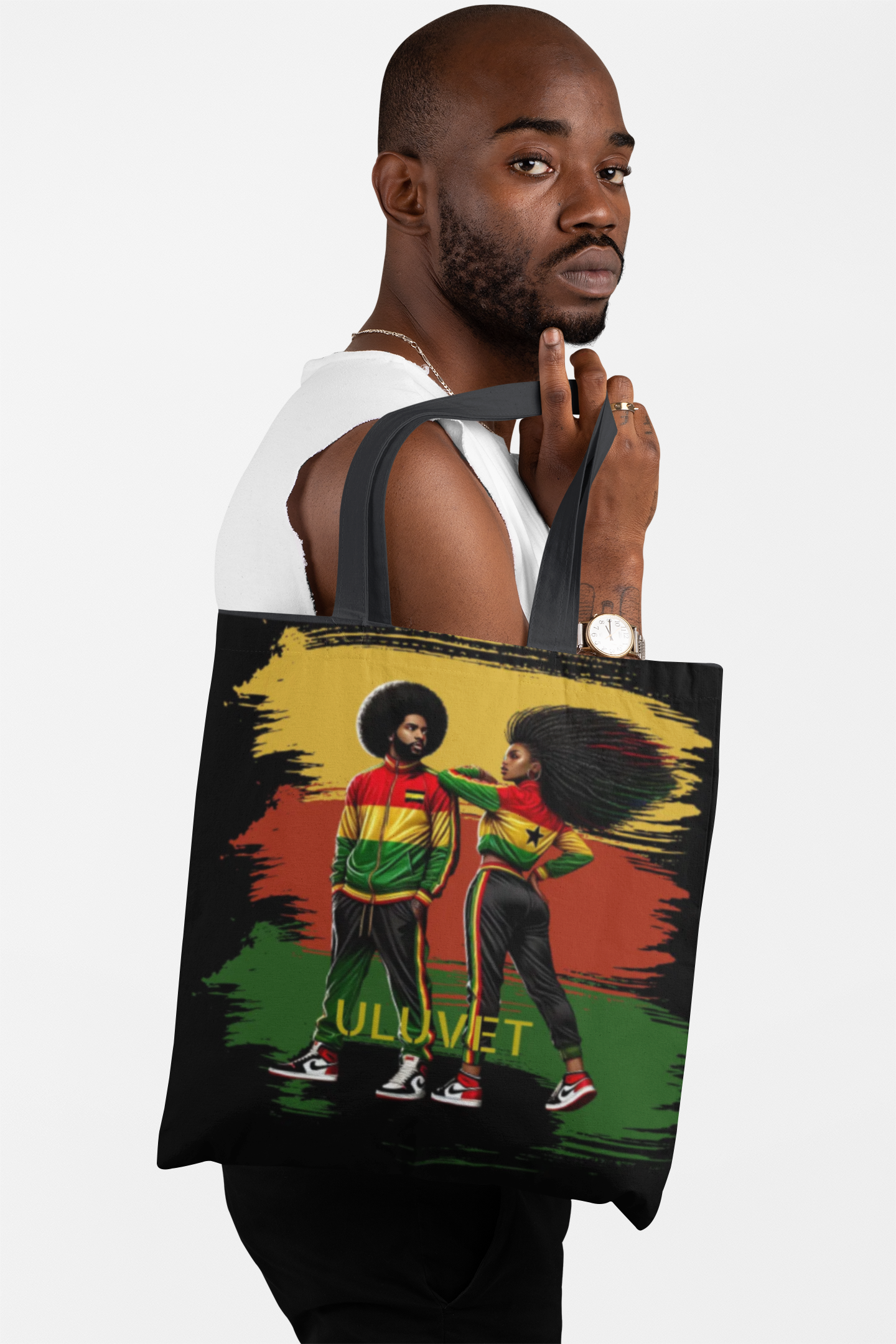 Customizable. Reggae Roots Tote Bag. Afrocentric Couple Design