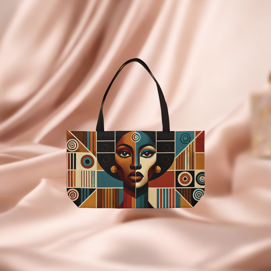 Afrocentric Geometric Portrait Weekender Tote Bag | Retro Abstract Pattern
