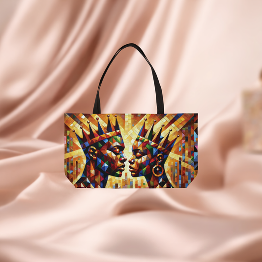 Regal Crowned Couple Weekender Tote Bag | Abstract Geometric Afrocentric Art