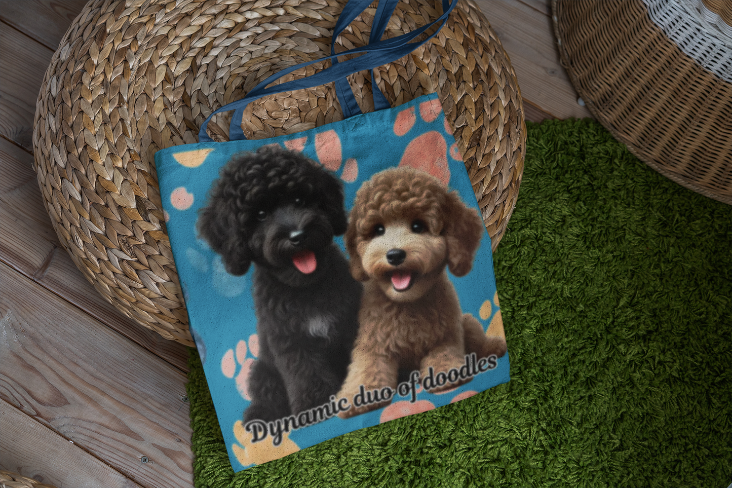 Doodle Puppies Paw Print Tote Bag | All-Over Print