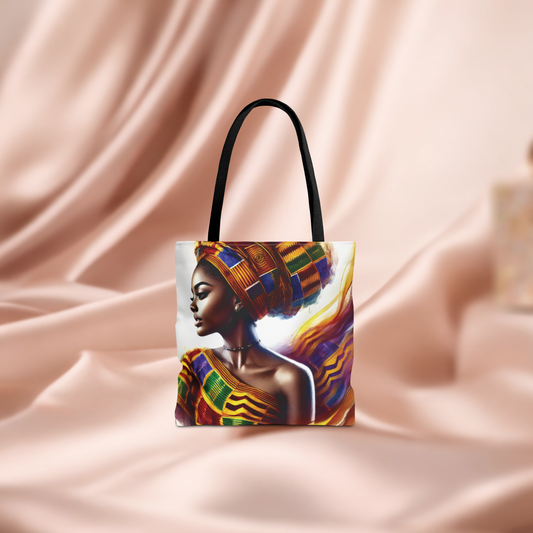 African Queen Portrait Tote Bag | Kente Headwrap Art