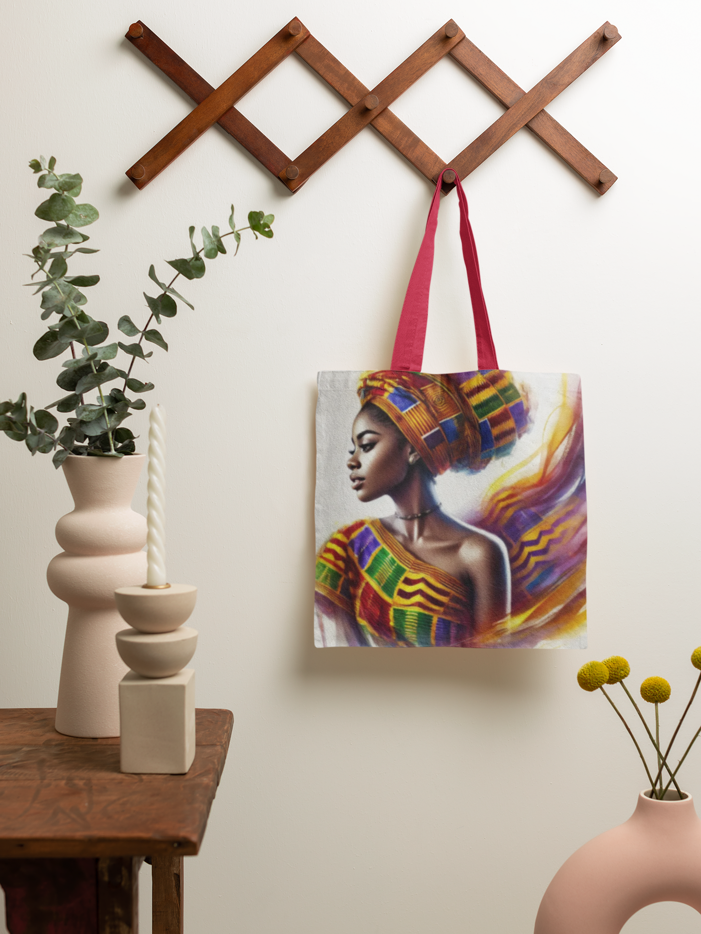 African Queen Portrait Tote Bag | Kente Headwrap Art