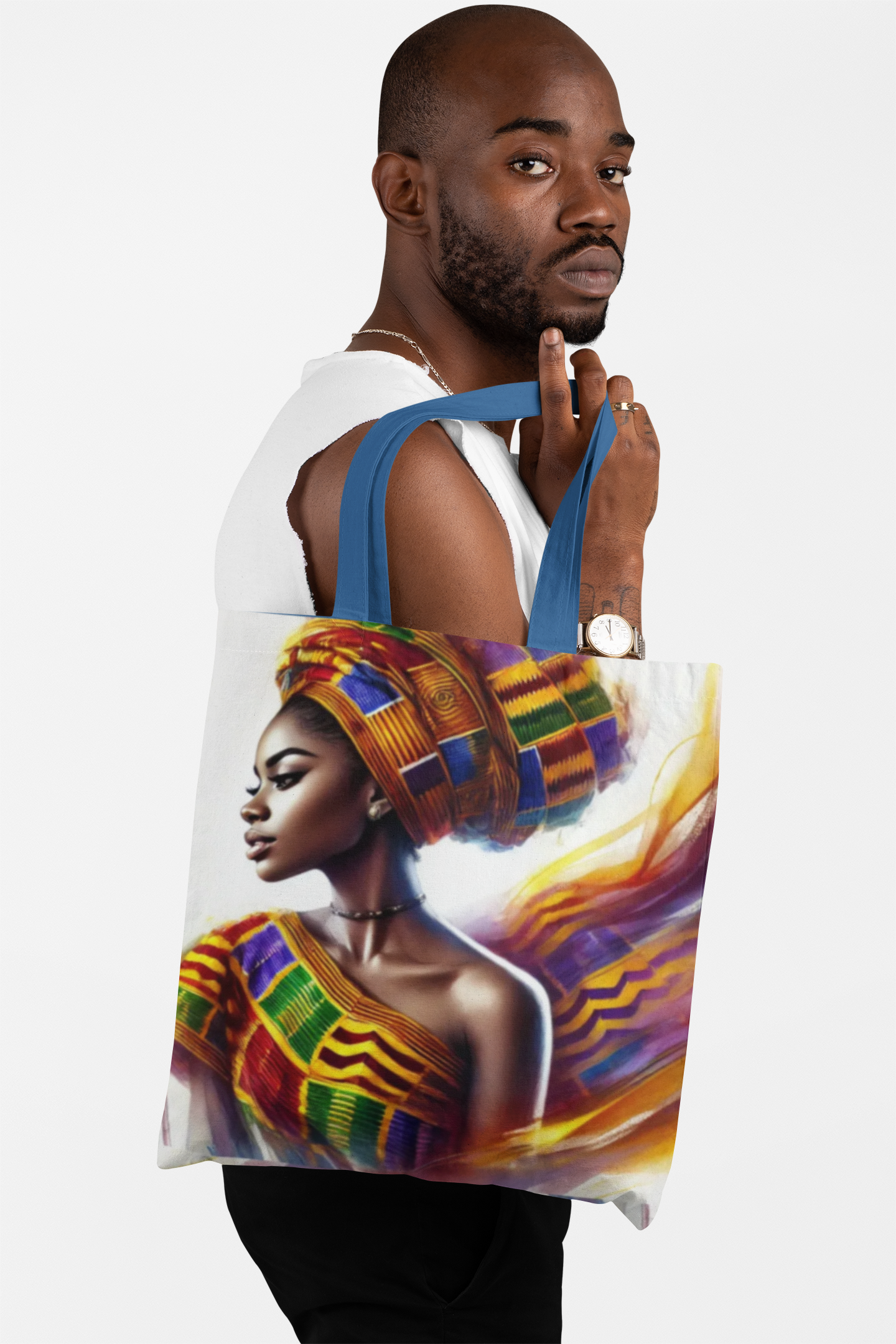 African Queen Portrait Tote Bag | Kente Headwrap Art