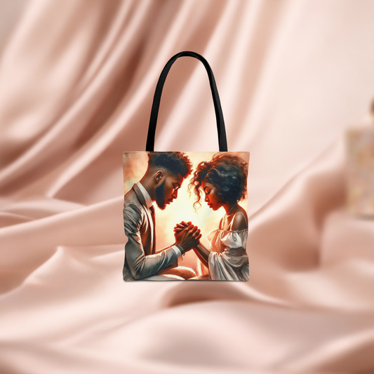 Romantic Couple Prayer Pose Tote Bag | Illustrated Black Love Art
