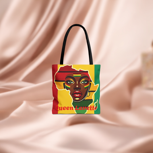 African Queen Face Tote Bag | Rasta Flag Colors, Pan-African Map Artwork