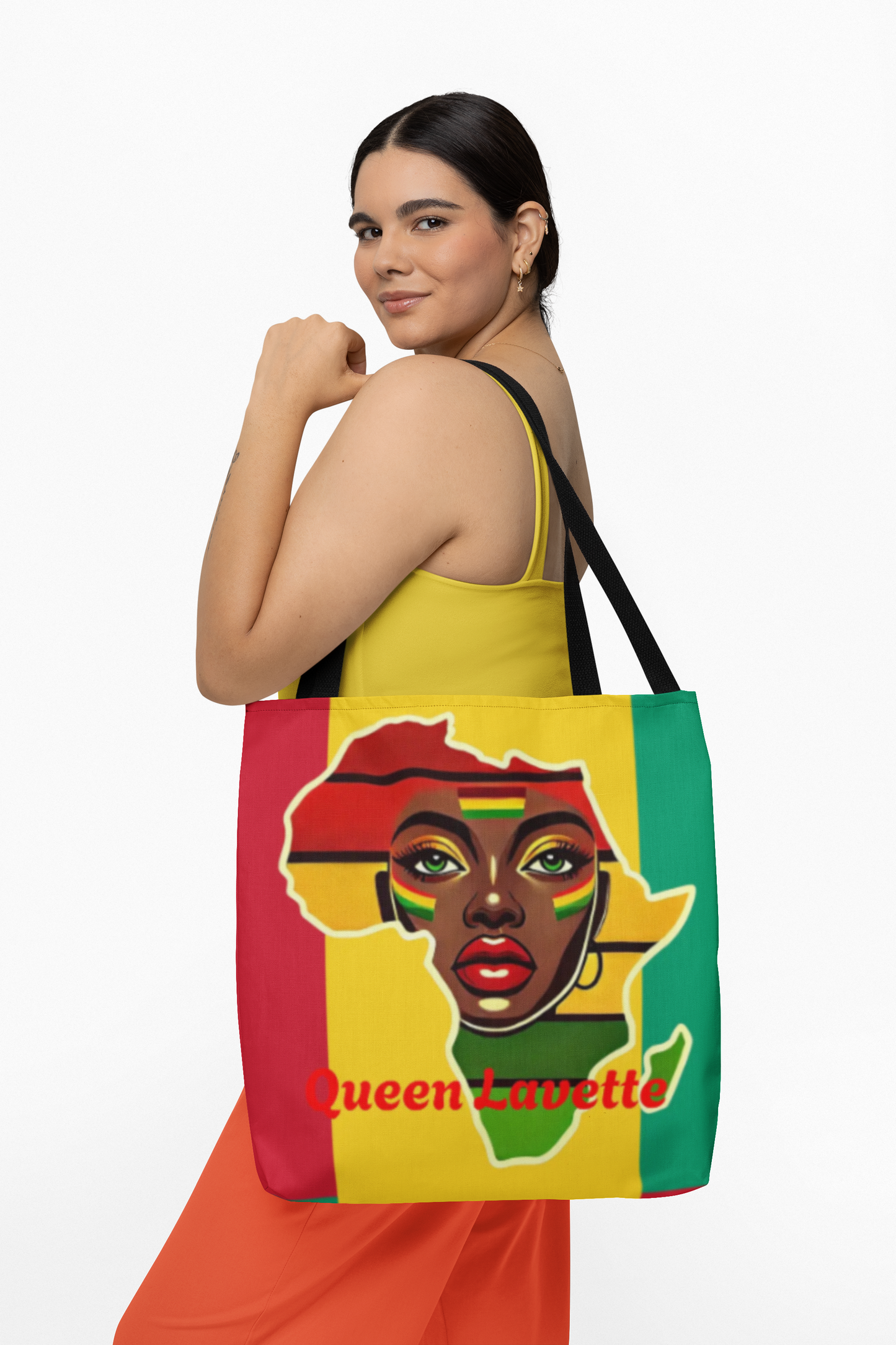 African Queen Face Tote Bag | Rasta Flag Colors, Pan-African Map Artwork