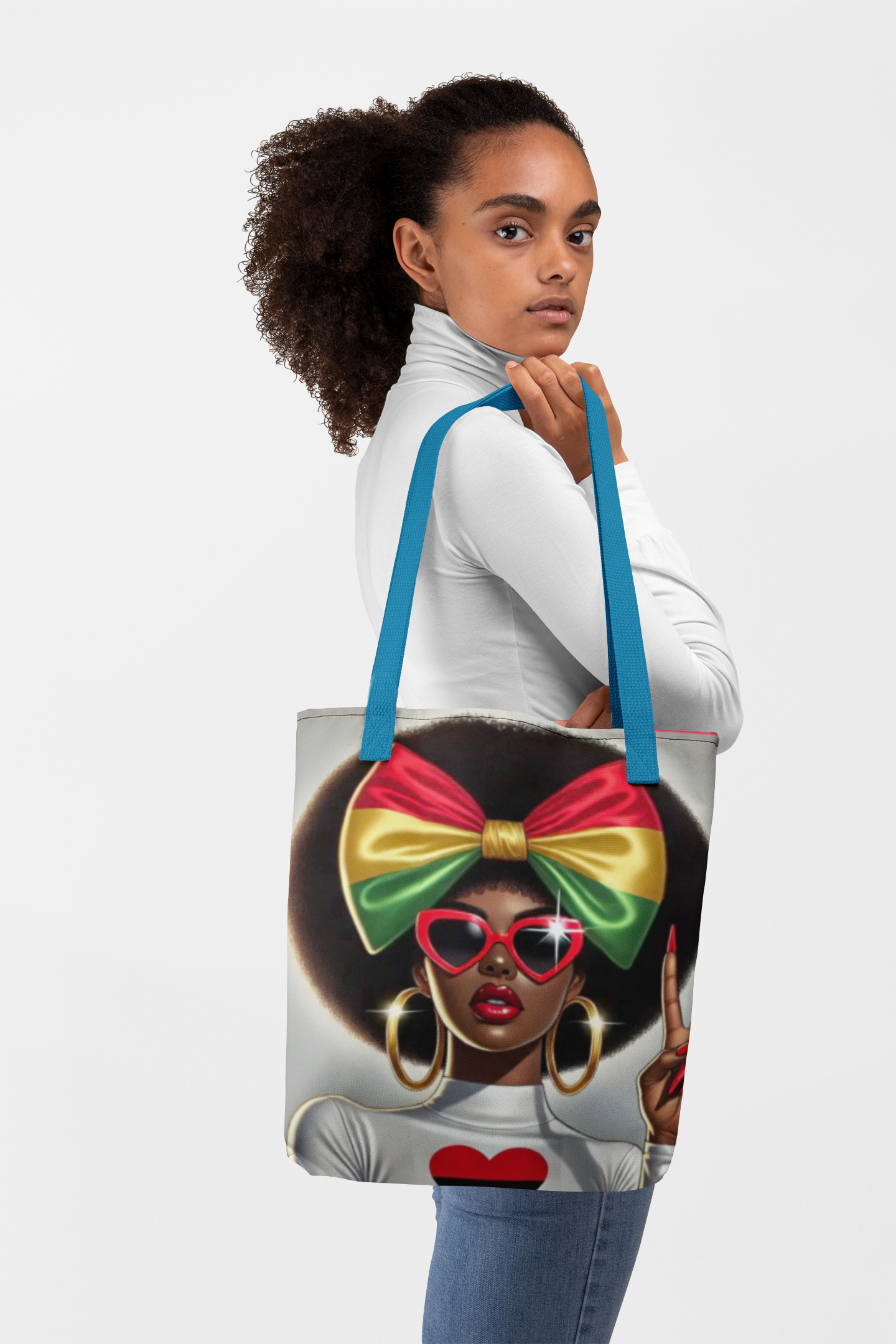 Afro Girl with Rasta Bow Tote Bag | Black Woman Illustration, Peace Sign