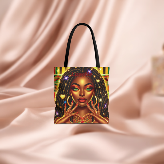 Goddess with locs Tote Bag | Afrocentric Art, Vibrant Portrait