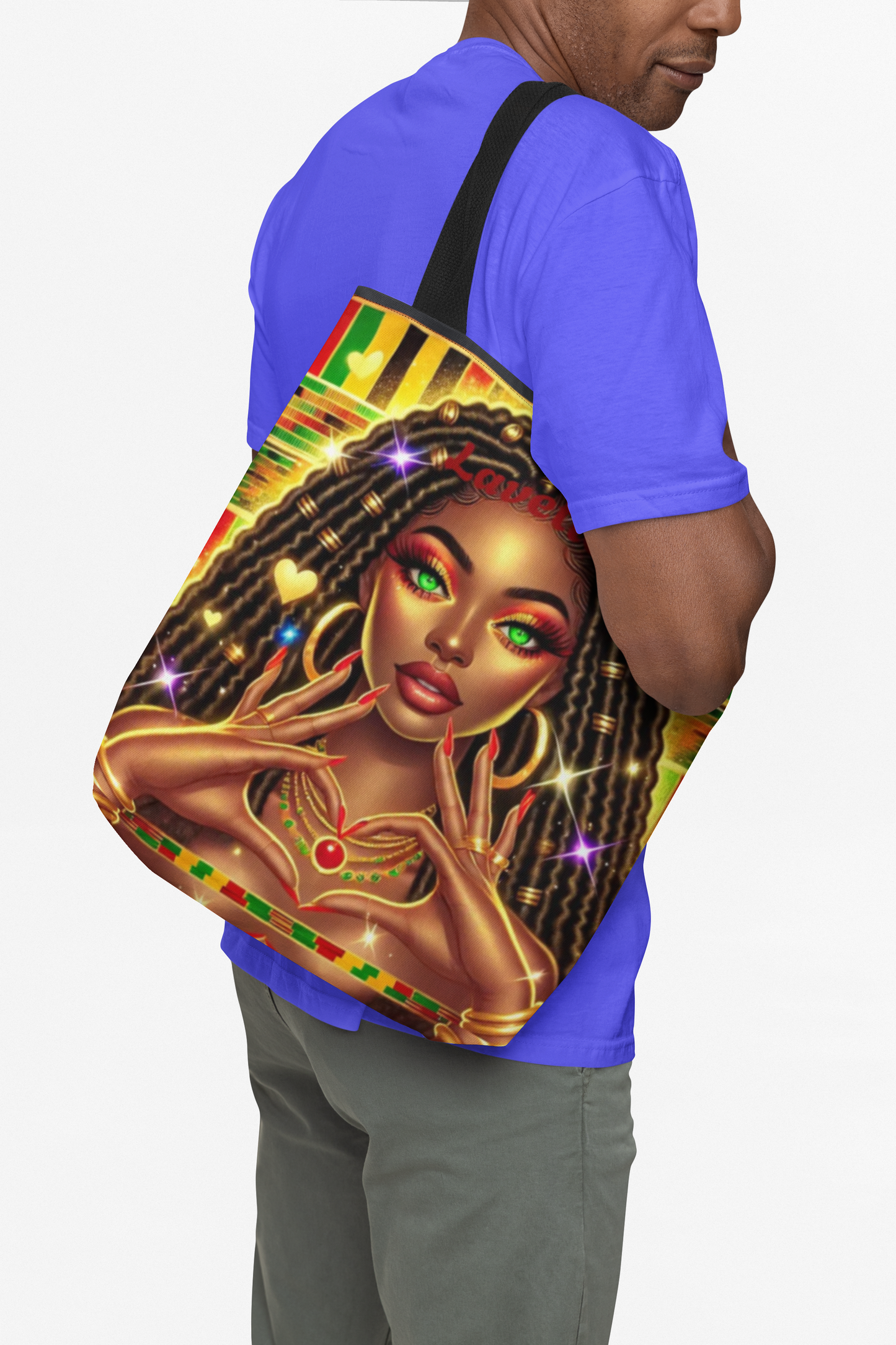Goddess with locs Tote Bag | Afrocentric Art, Vibrant Portrait