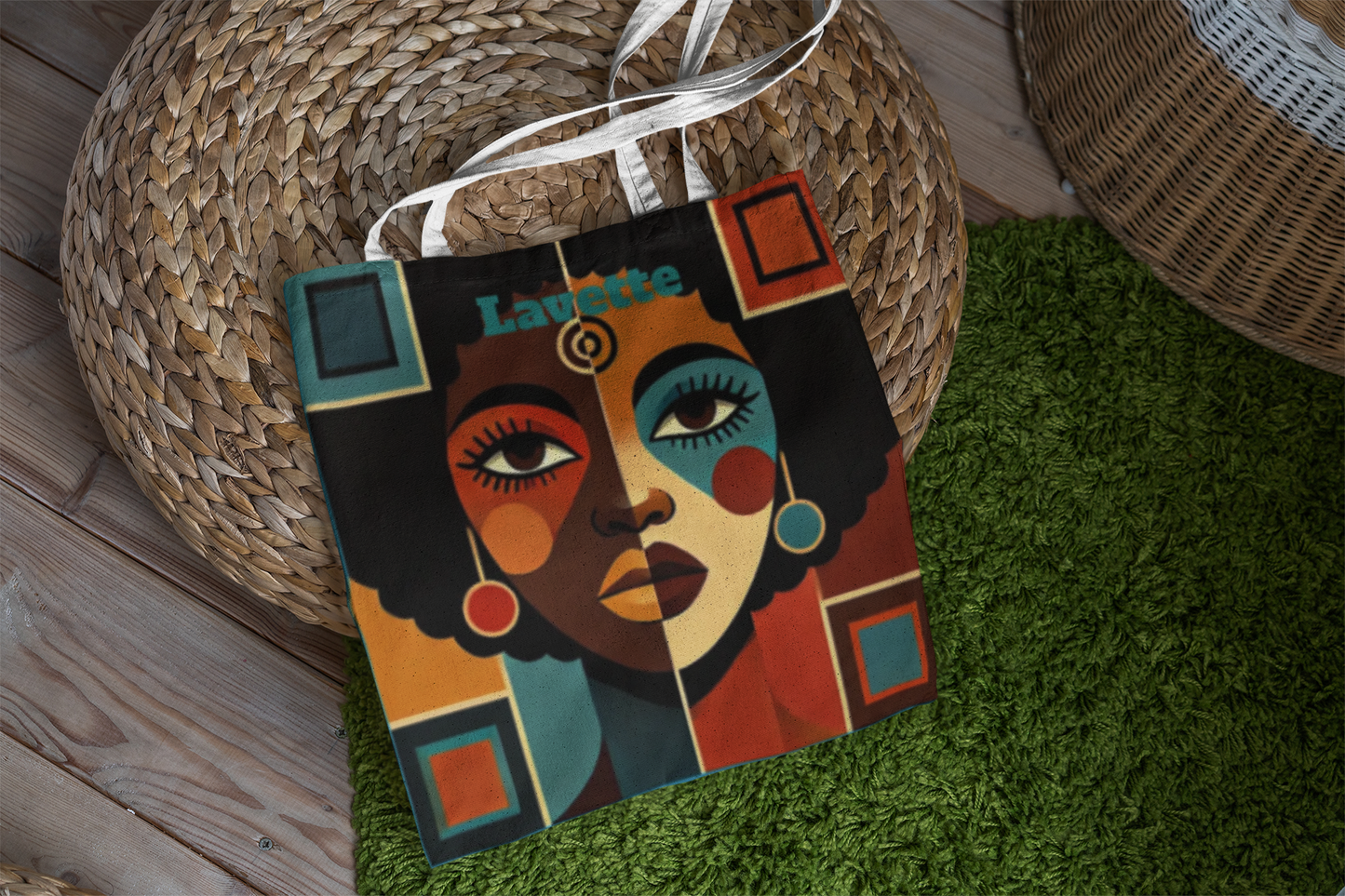 Afro Pop Face Tote Bag | Colorful Retro Portrait AOP