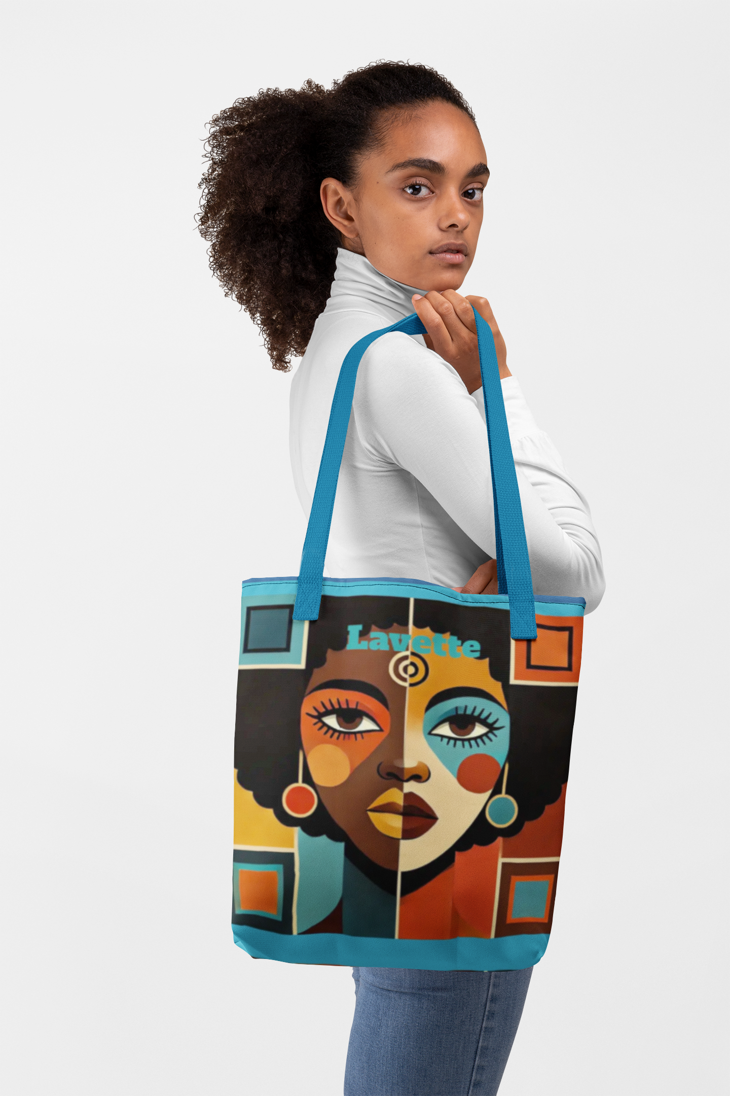Afro Pop Face Tote Bag | Colorful Retro Portrait AOP