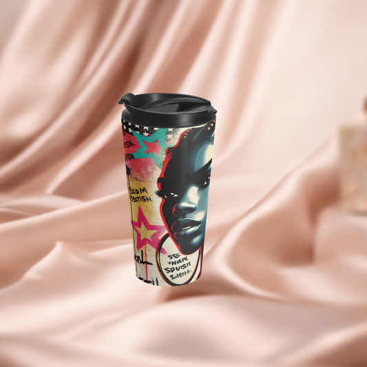 Afro Street Art Portrait Travel Mug | Urban Graffiti Stars Stainless Steel Tumbler