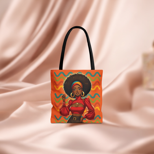 Afro Diva Fashion Tote Bag . Bold Retro Orange Art Print