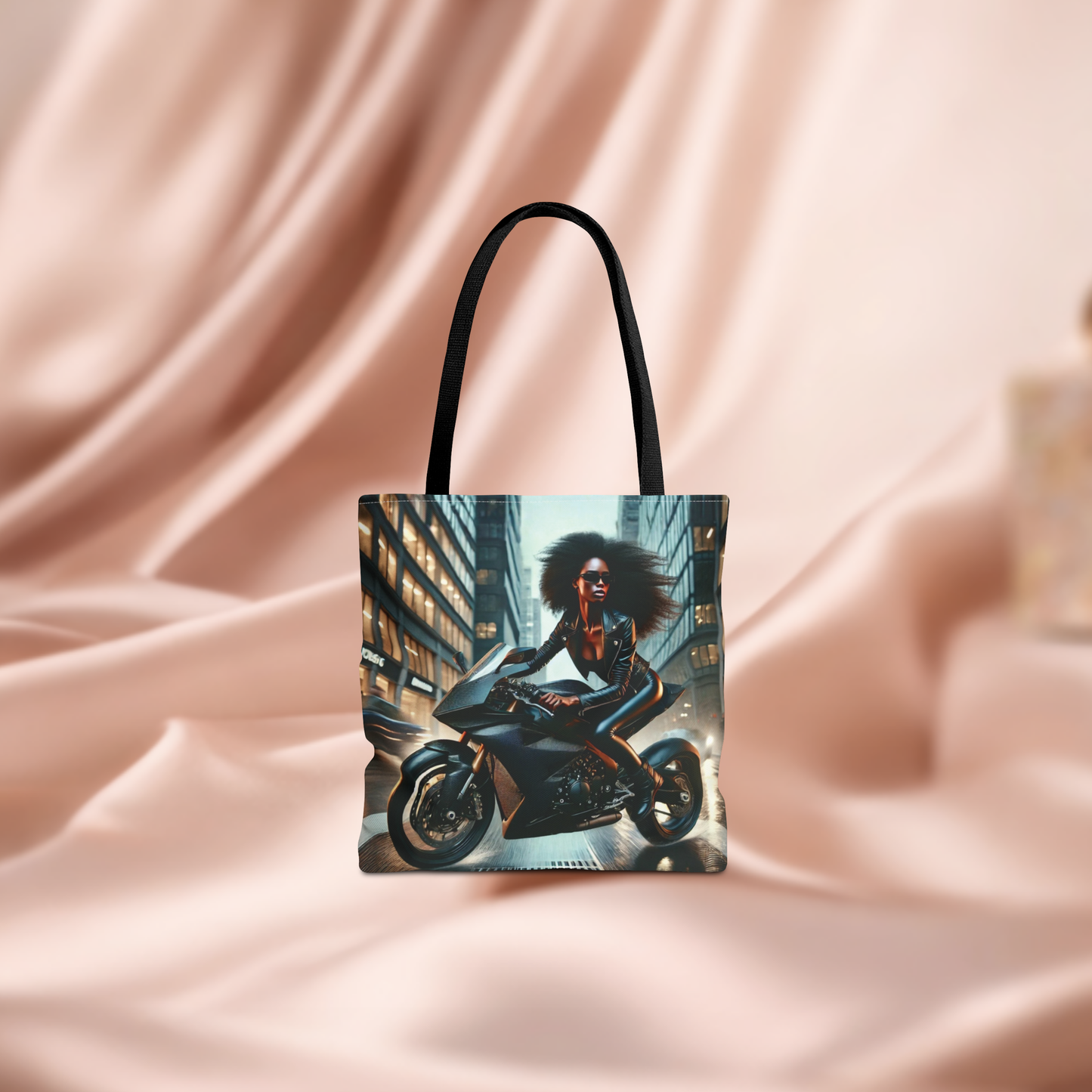 Afro Biker Tote Bag  Urban Motorcycle Rider Print