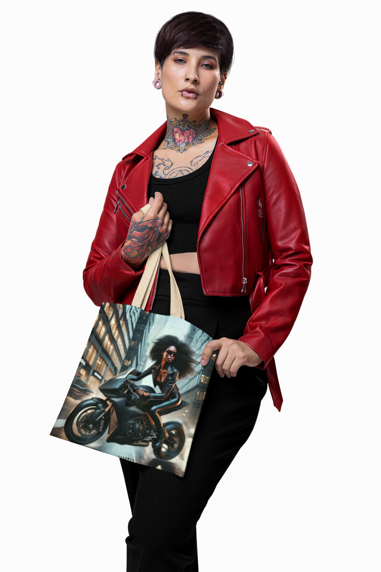 Afro Biker Tote Bag  Urban Motorcycle Rider Print