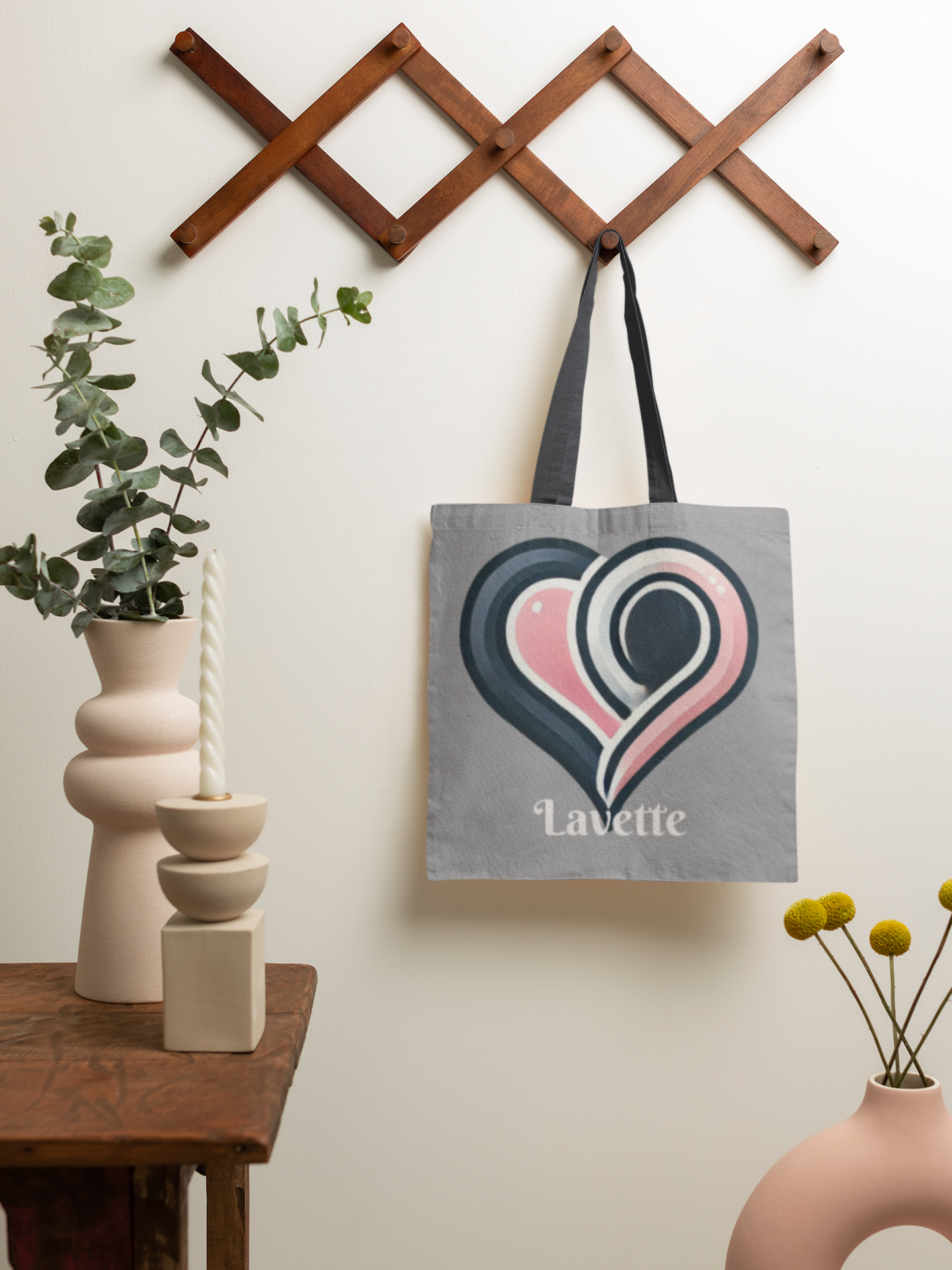 Abstract Heart Tote Bag. Pink & Navy Love Art Tote